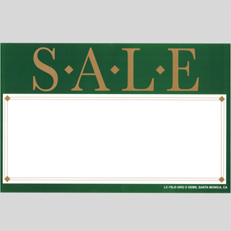 CARD-"SALE" 7" X 11" GREEN-GOLD